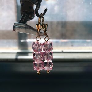 Gold Plated Pink Crystal Earrings